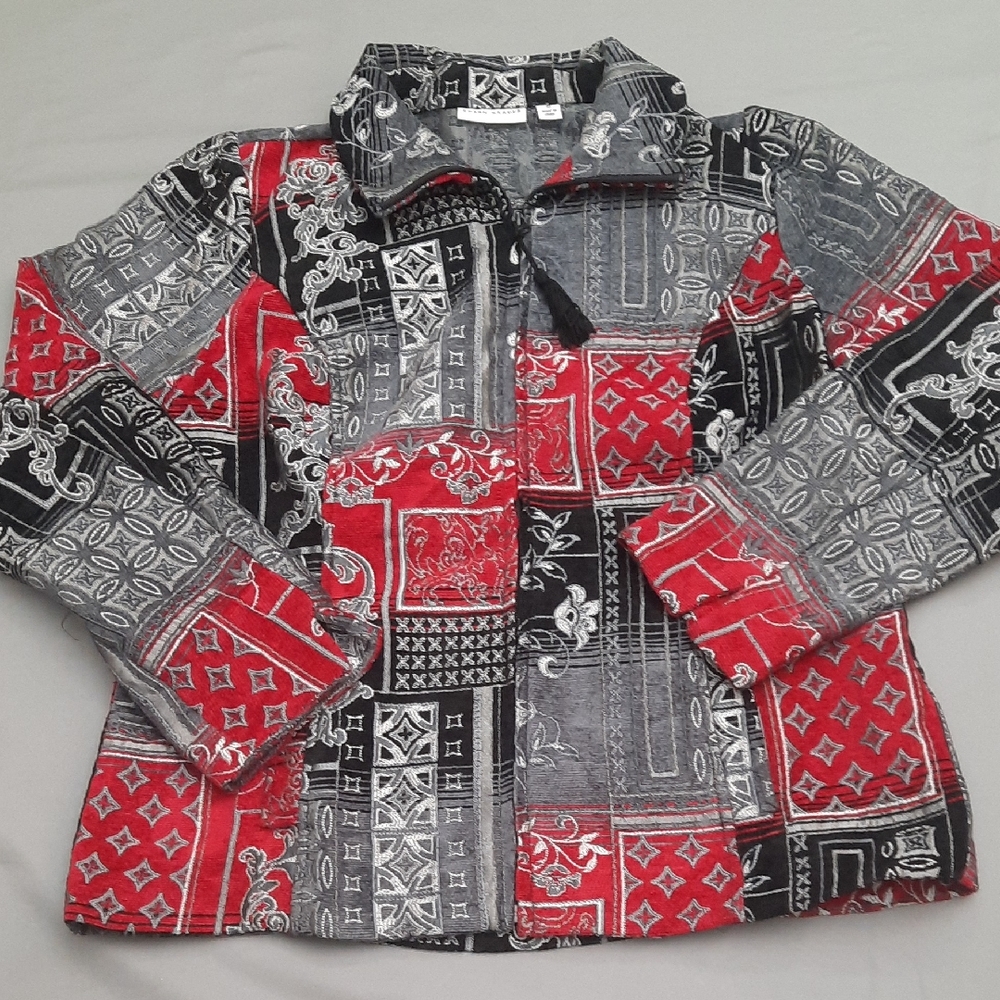 Susan Graver Black and Gray Patterned Jacket - Size 10